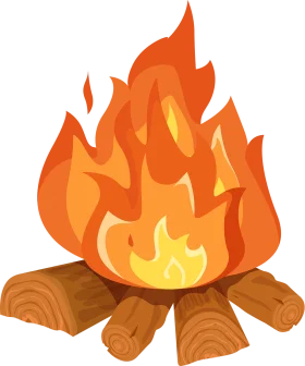 Warm and Cozy Campfire Clipart: Glowing Flames on Rustic Wooden Logs