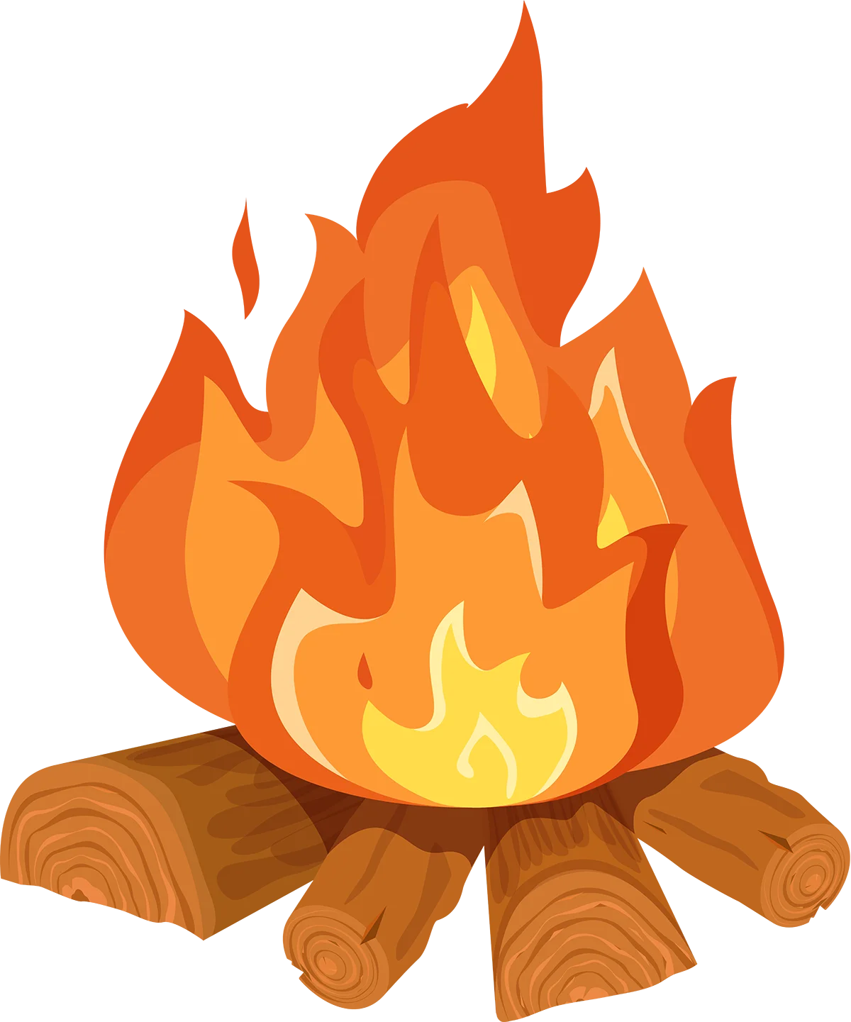 Warm and Cozy Campfire Clipart: Glowing Flames on Rustic Wooden Logs