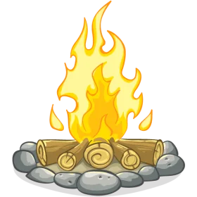 Warm and Cozy Campfire Clipart Illustration with Burning Logs and Stones