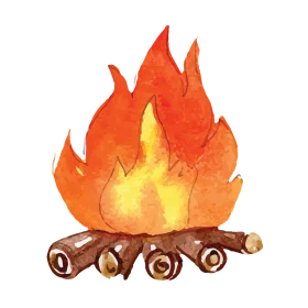 Warm and Cozy Watercolor Campfire Clipart with Glowing Flames and Wooden Logs