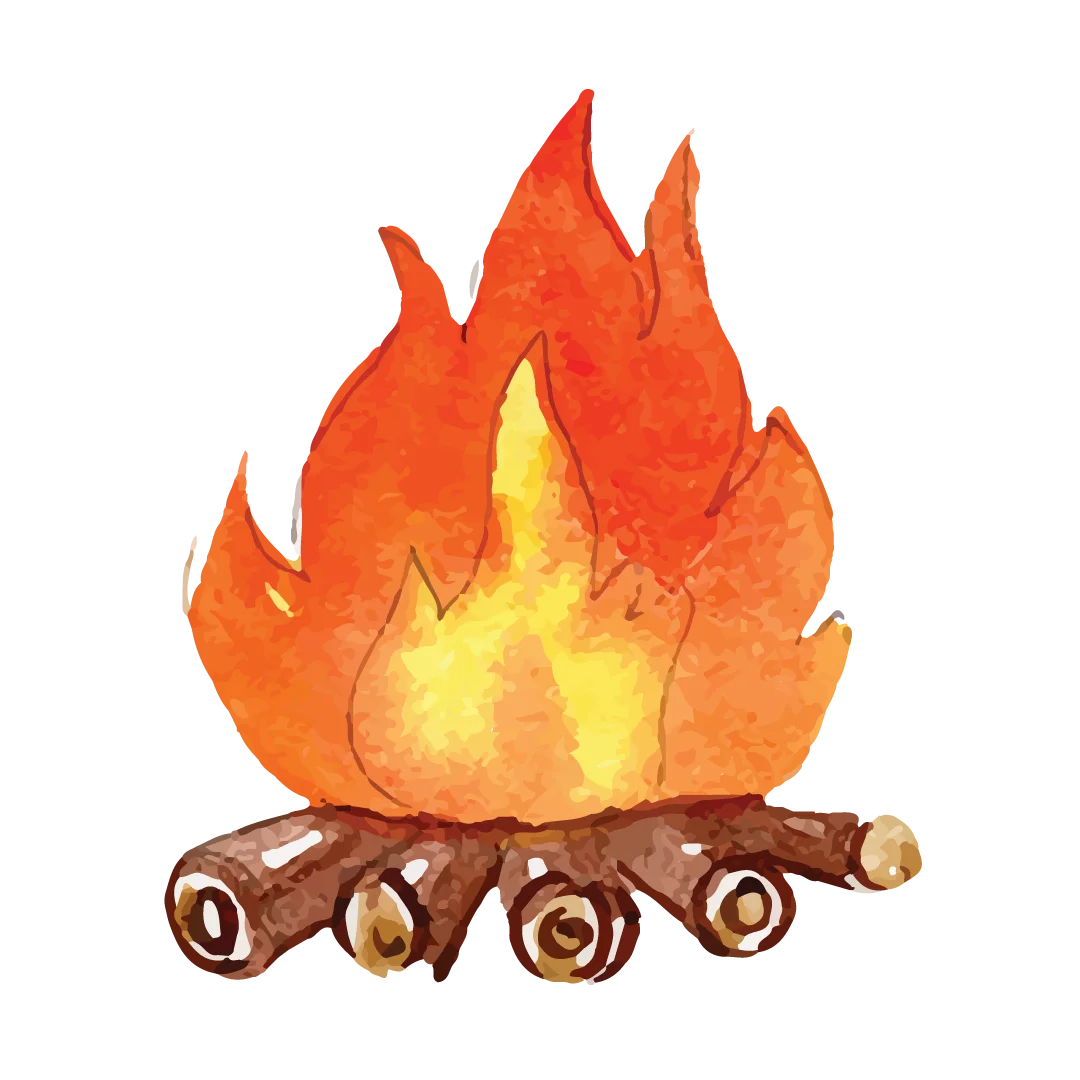 Warm and Cozy Watercolor Campfire Clipart with Glowing Flames and Wooden Logs