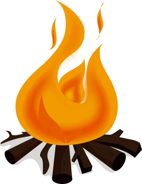 Warm and Glowing Campfire Clipart: Stylized Flames Dancing on Charred Wooden Logs