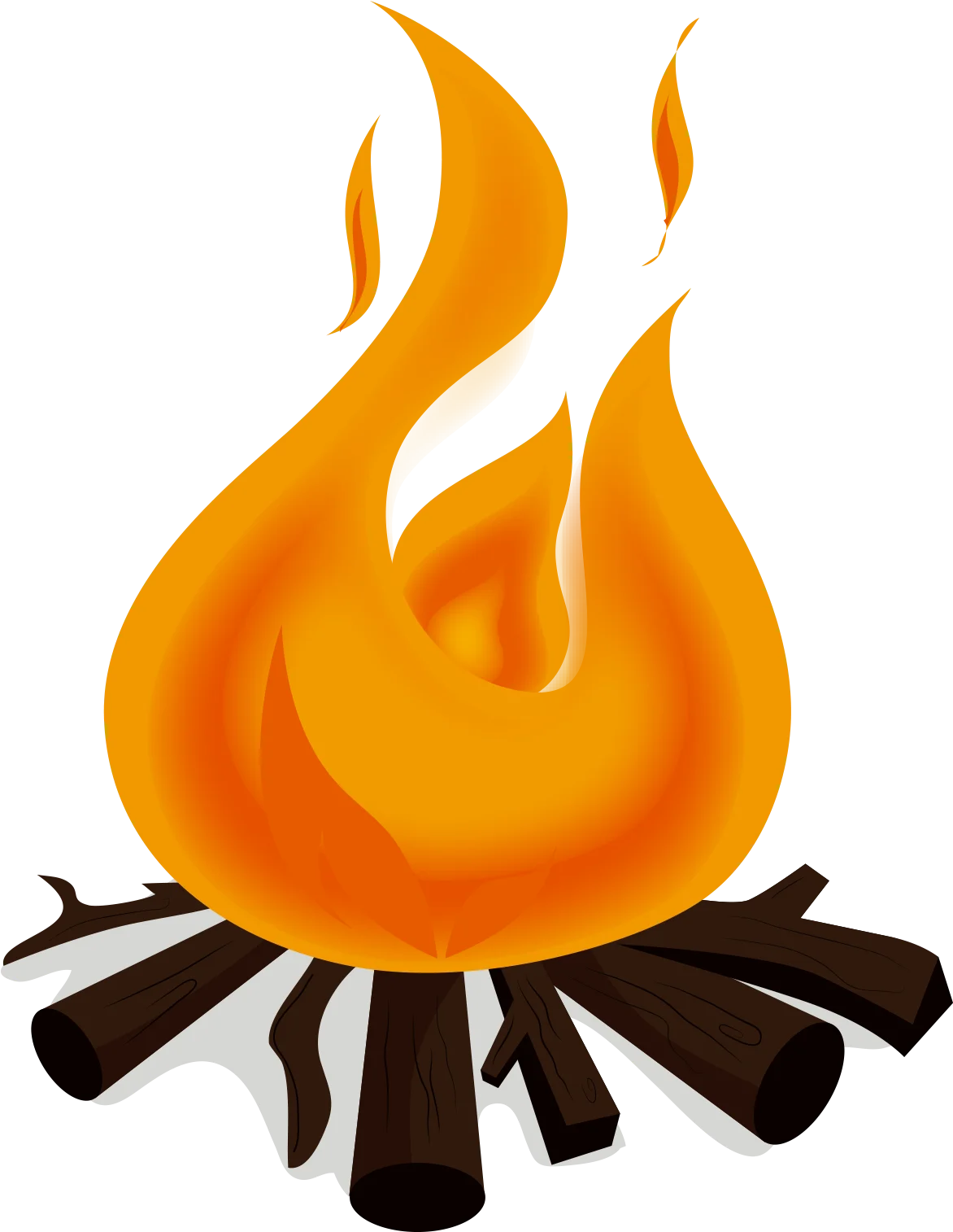 Warm and Glowing Campfire Clipart: Stylized Flames Dancing on Charred Wooden Logs
