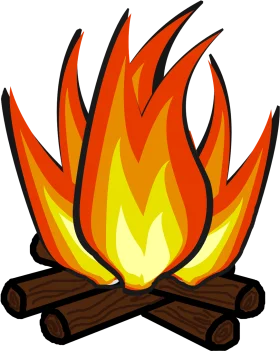 Warm and Glowing Cartoon Campfire Clipart with Burning Wooden Logs
