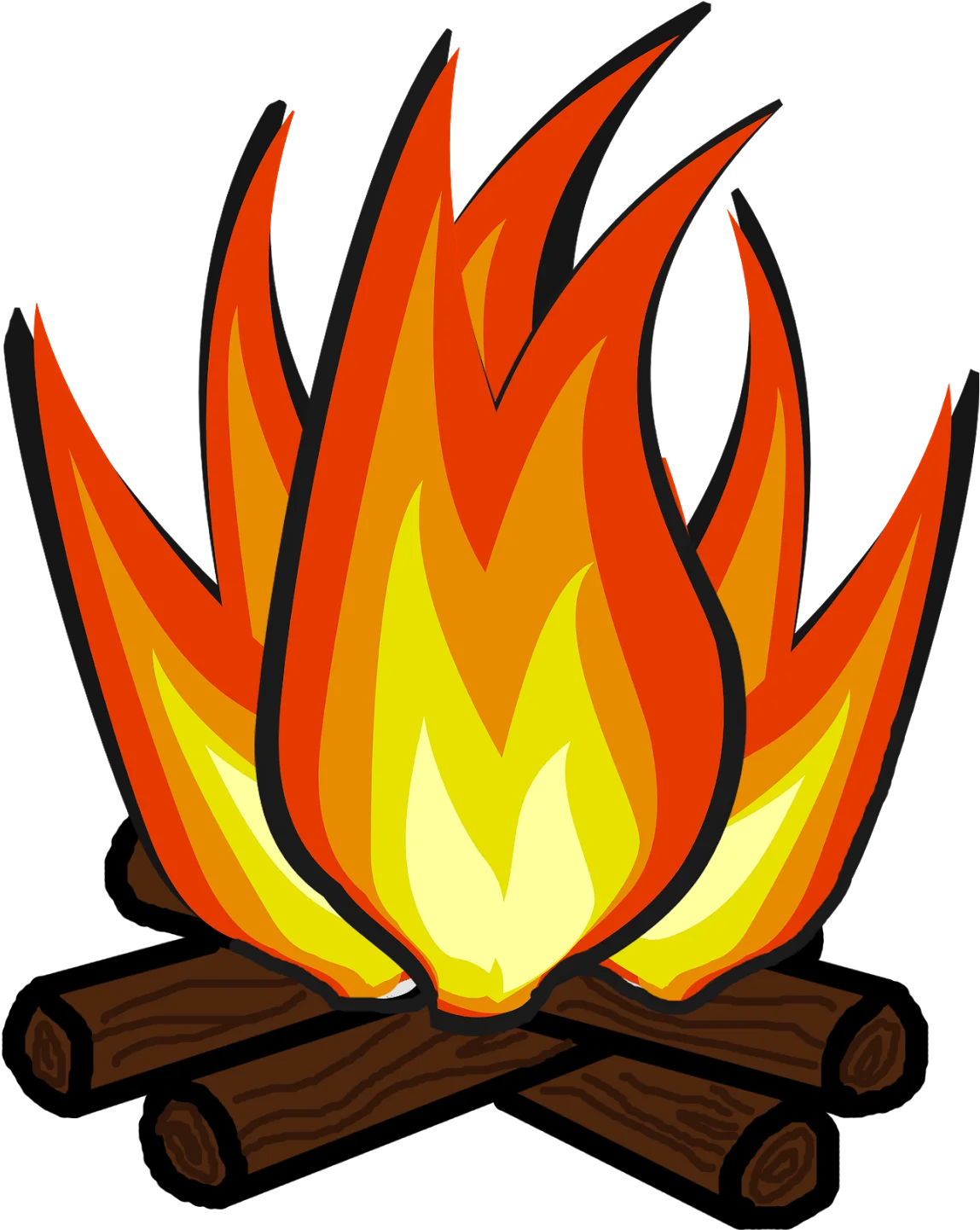 Warm and Glowing Cartoon Campfire Clipart with Burning Wooden Logs