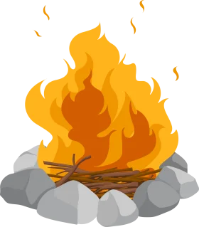 Warm Glowing Campfire Clipart: Dancing Flames Amid Stone Circle Illustration