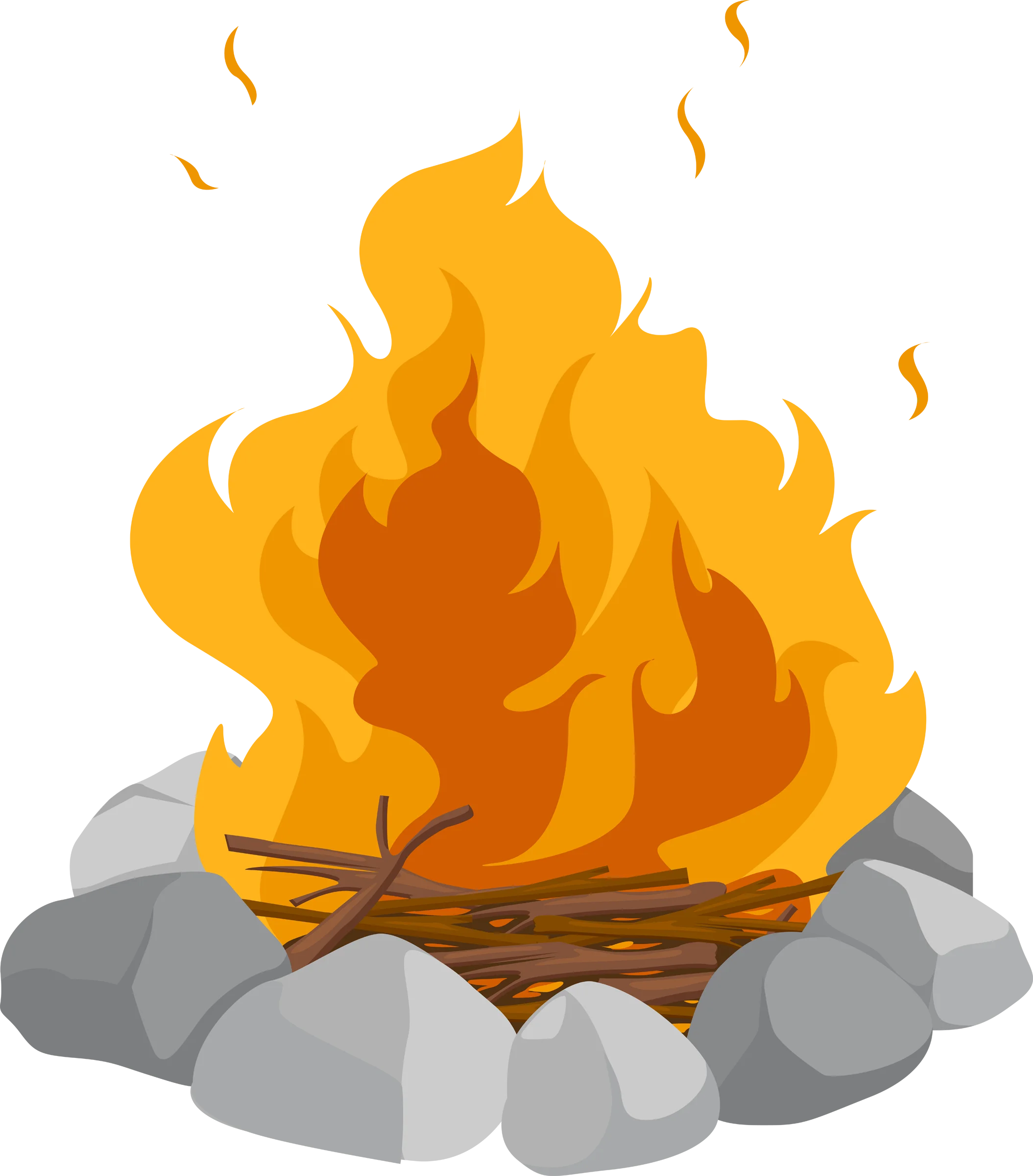 Warm Glowing Campfire Clipart: Dancing Flames Amid Stone Circle Illustration