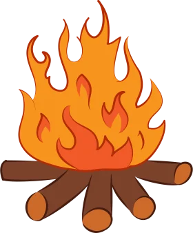 Warm Glowing Campfire Clipart: Dancing Flames on Wooden Logs
