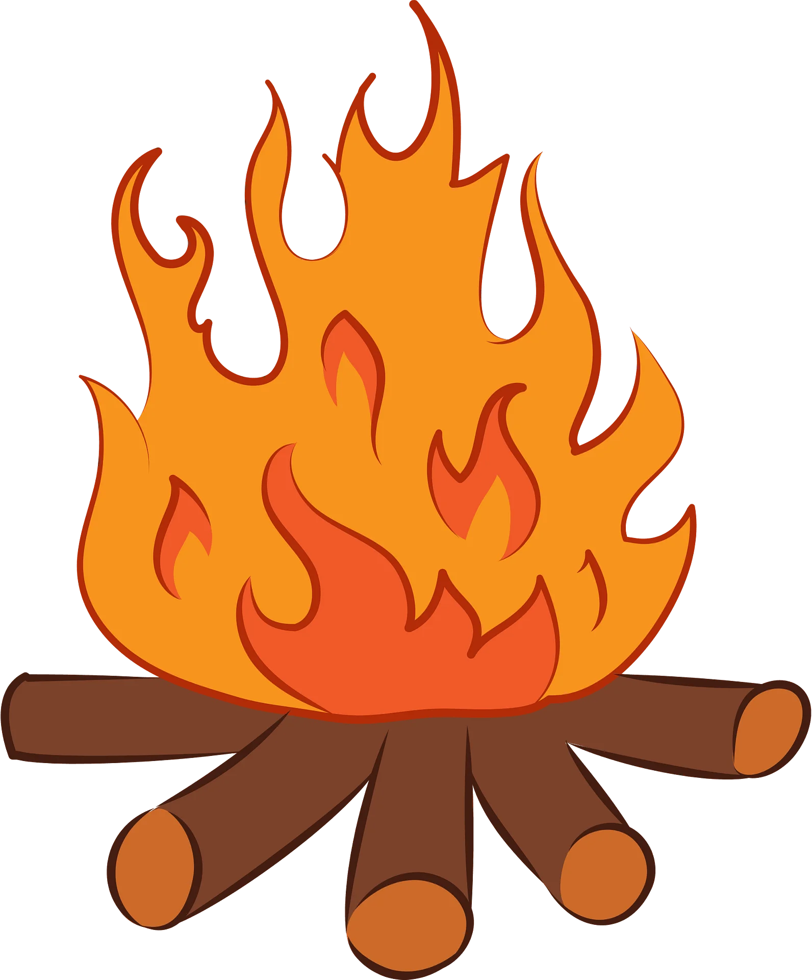 Warm Glowing Campfire Clipart: Dancing Flames on Wooden Logs