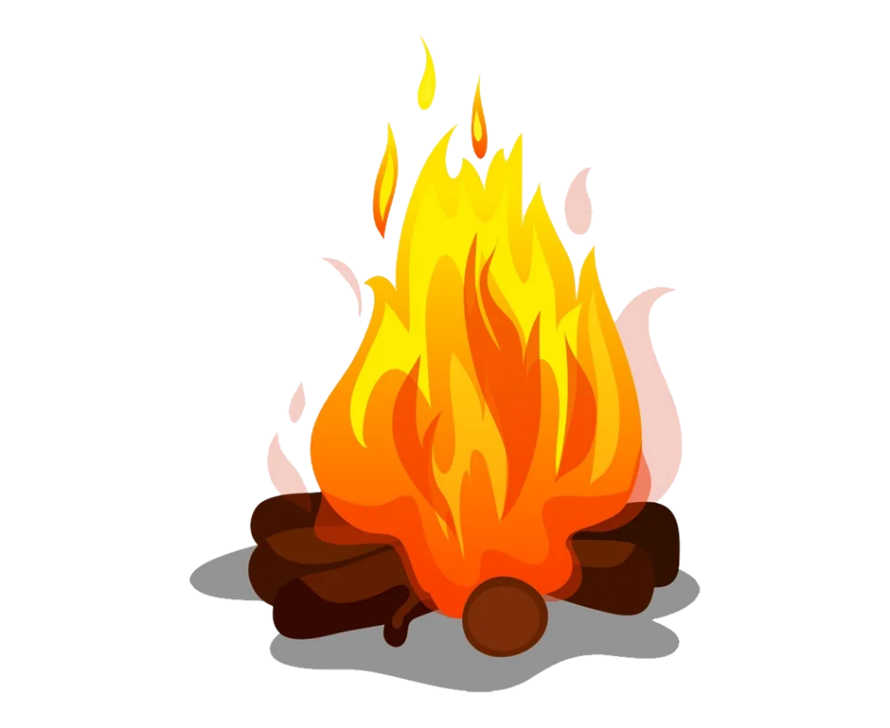 Warm Glowing Campfire Clipart: Flickering Flames Dancing on Wooden Logs