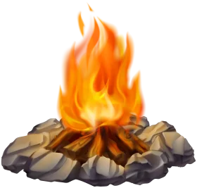 Warm Glowing Campfire Clipart Illustration with Burning Flames and Stone Surround