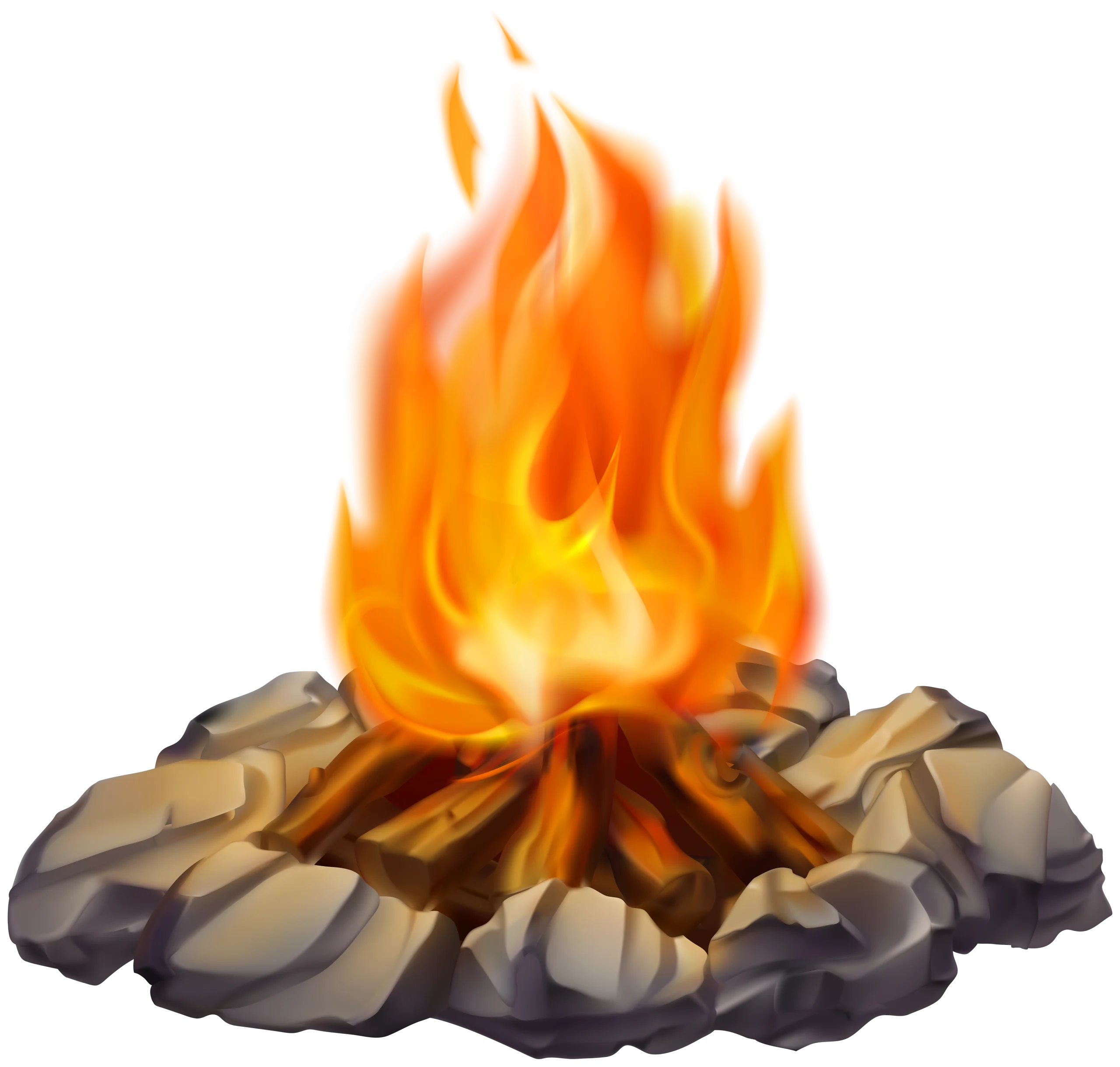 Warm Glowing Campfire Clipart Illustration with Burning Flames and Stone Surround