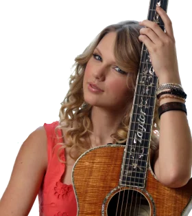 Acoustic Guitar Clipart of a Musician in Coral Top with Curly Blonde Hair
