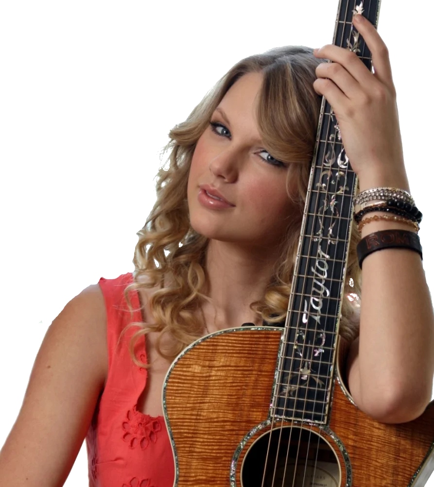 Acoustic Guitar Clipart of a Musician in Coral Top with Curly Blonde Hair
