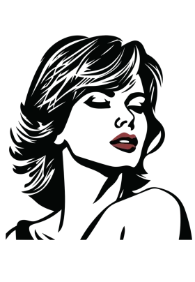 Elegant Black and White Pop Art Style Female Silhouette Clipart Design