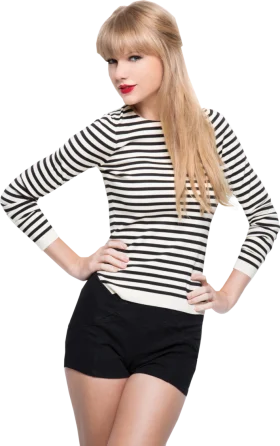 Elegant Black and White Striped Clipart of a Pop Star in Casual Chic Pose