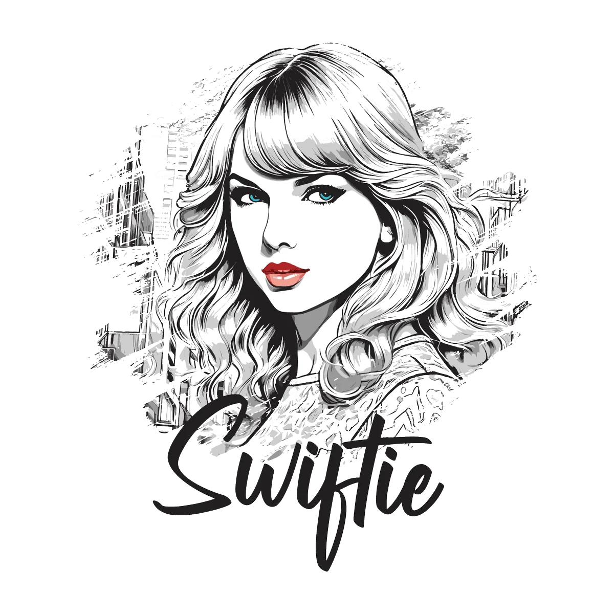 Elegant Black and White Taylor Swift Musical Portrait Clipart Design