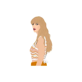 Elegant Blonde Pop Star Illustration Clipart in Soft Autumn Tones