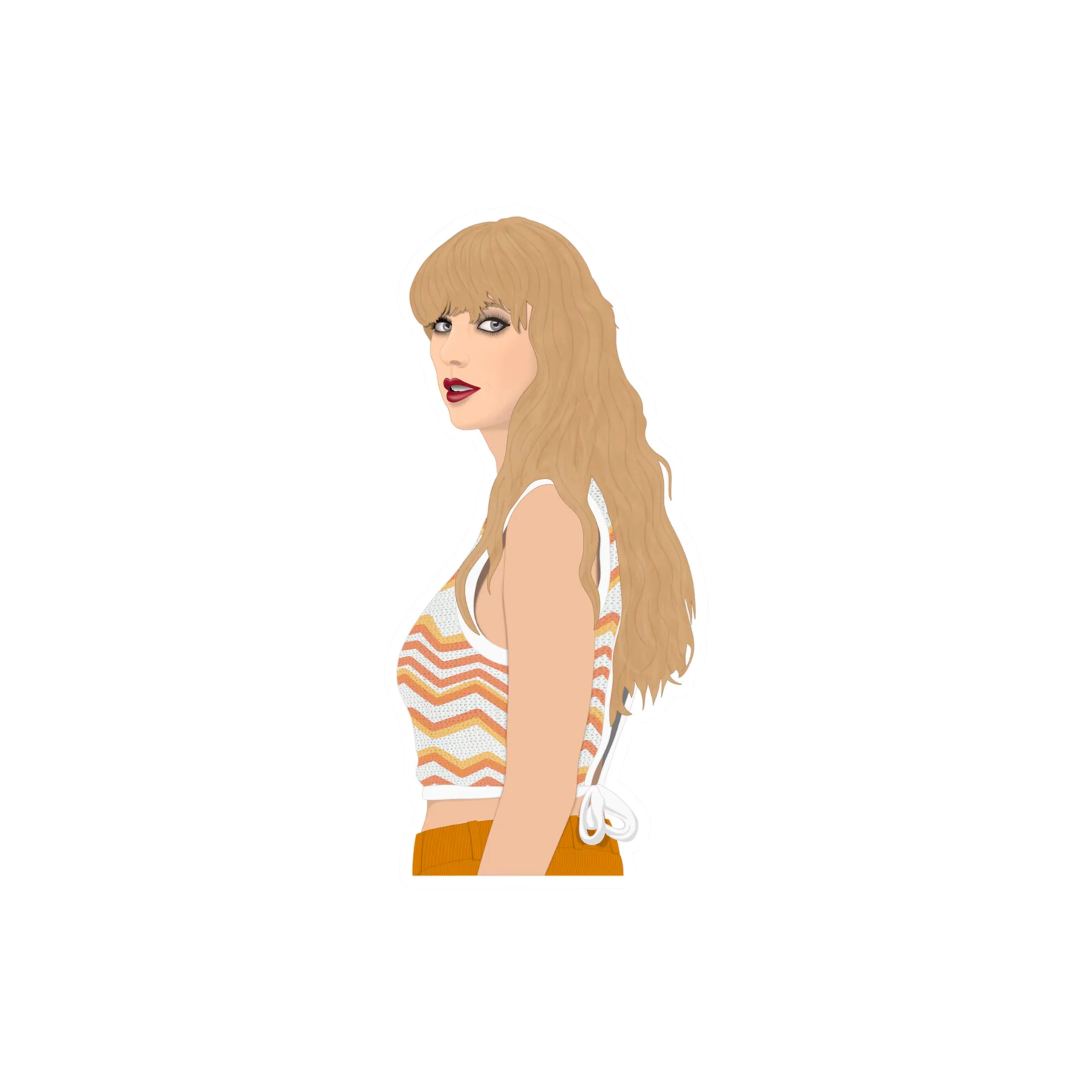 Elegant Blonde Pop Star Illustration Clipart in Soft Autumn Tones