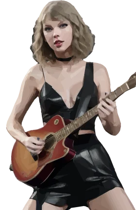 Elegant Music Icon Performing with Guitar - Stylized Pop Star Clipart Illustration