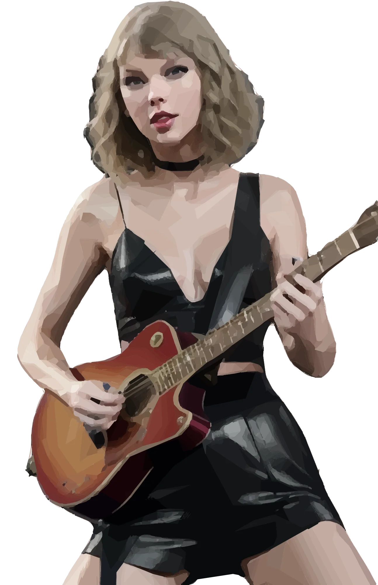 Elegant Music Icon Performing with Guitar - Stylized Pop Star Clipart Illustration