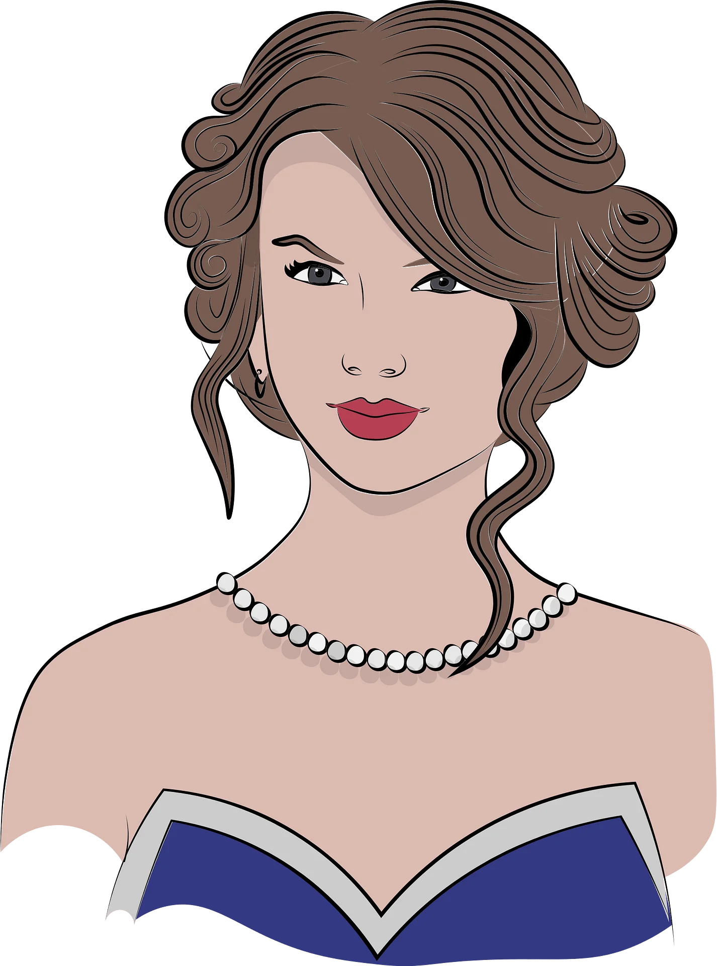 Elegant Vintage-Inspired Glamorous Woman Retro Styling Clipart Illustration