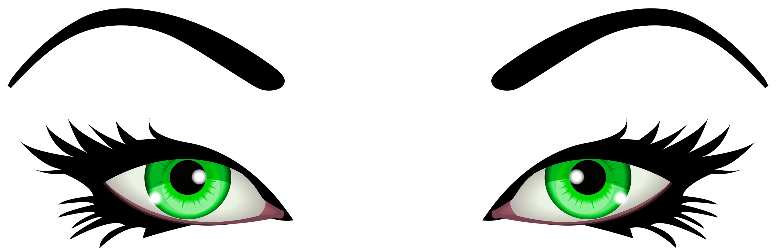 Emerald Green Eyes Clipart Illustration with Elegant Eyebrows and Expressive Gaze