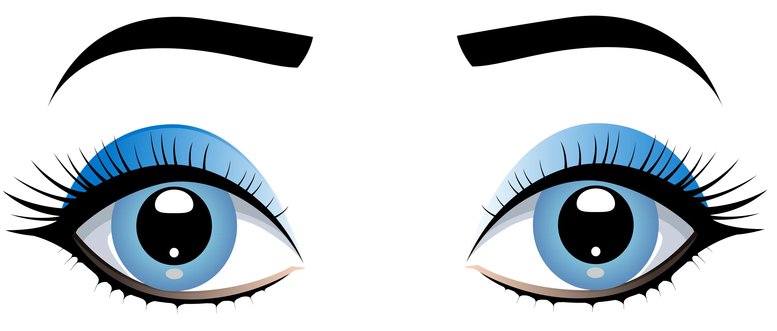 Expressive Blue-Tinted Female Eyes Clipart with Elegant Eyelashes and Brows