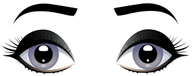 Expressive Gray Cartoon Eyes Clipart with Delicate Eyelashes and Eyebrows