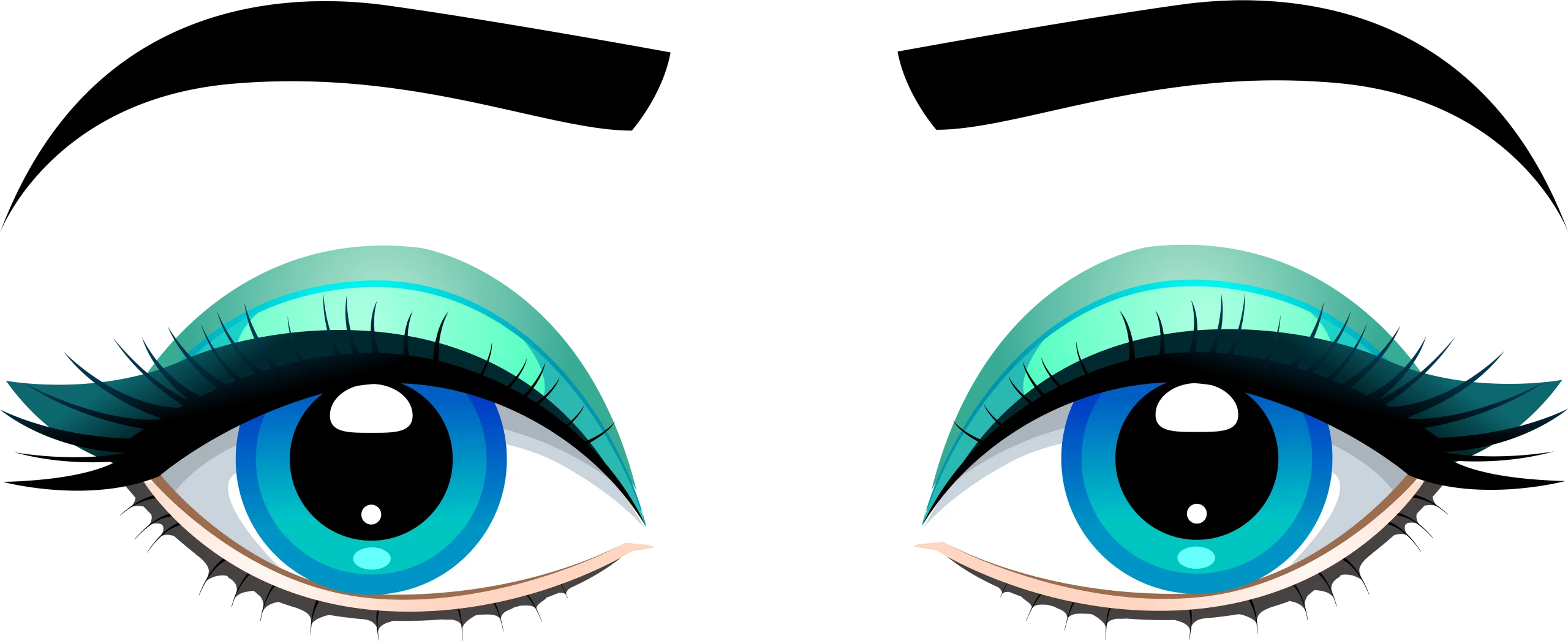 Expressive Teal and Blue Cartoon Eyes Clipart with Dramatic Eyelashes