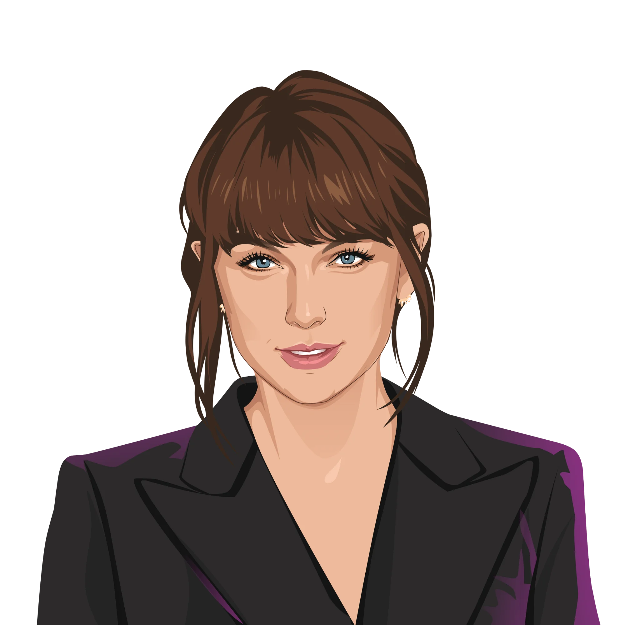 Modern Pop Icon Stylized Clipart Portrait with Elegant Black Blazer