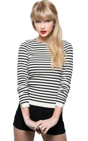 Monochrome Striped Clipart Portrait of Blonde Pop Star in Chic Ensemble