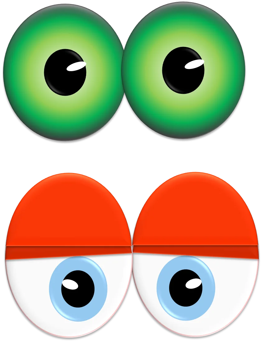 Playful Cartoon Eyes Clipart - Green and Blue Expressive Graphic Design Elements