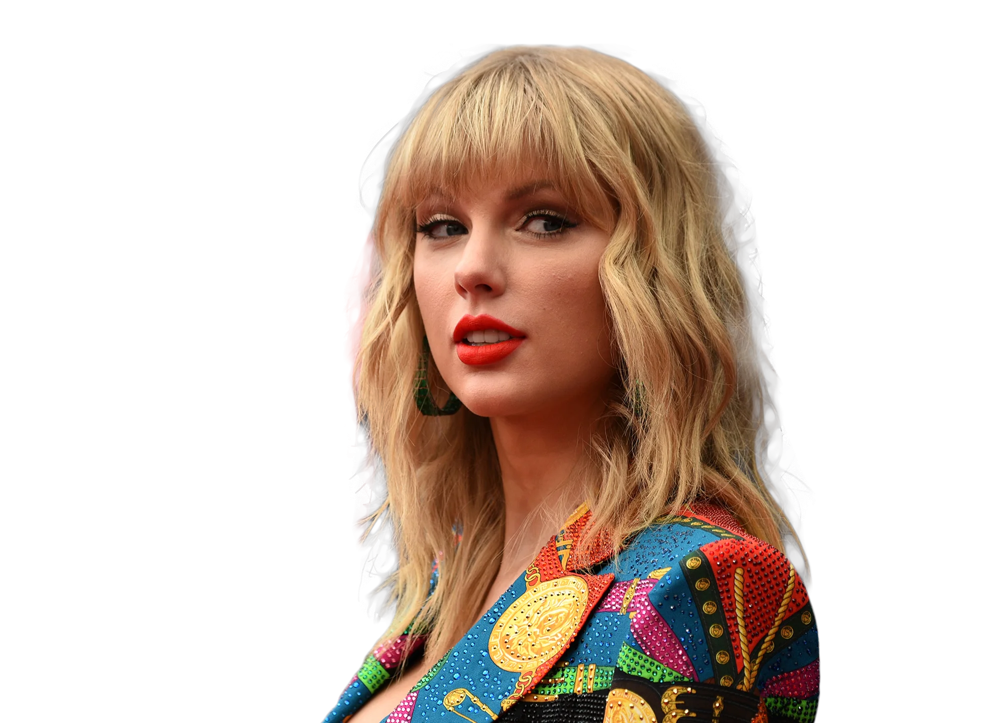 Radiant Pop Icon Taylor Swift Stylized Clipart Portrait with Colorful Flair