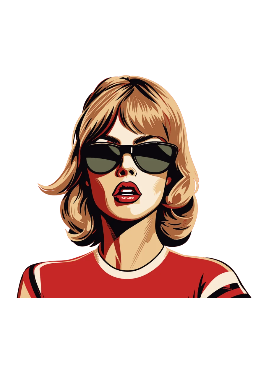Retro Pop Art Style Taylor Swift Graphic Clipart Design with Sunglasses