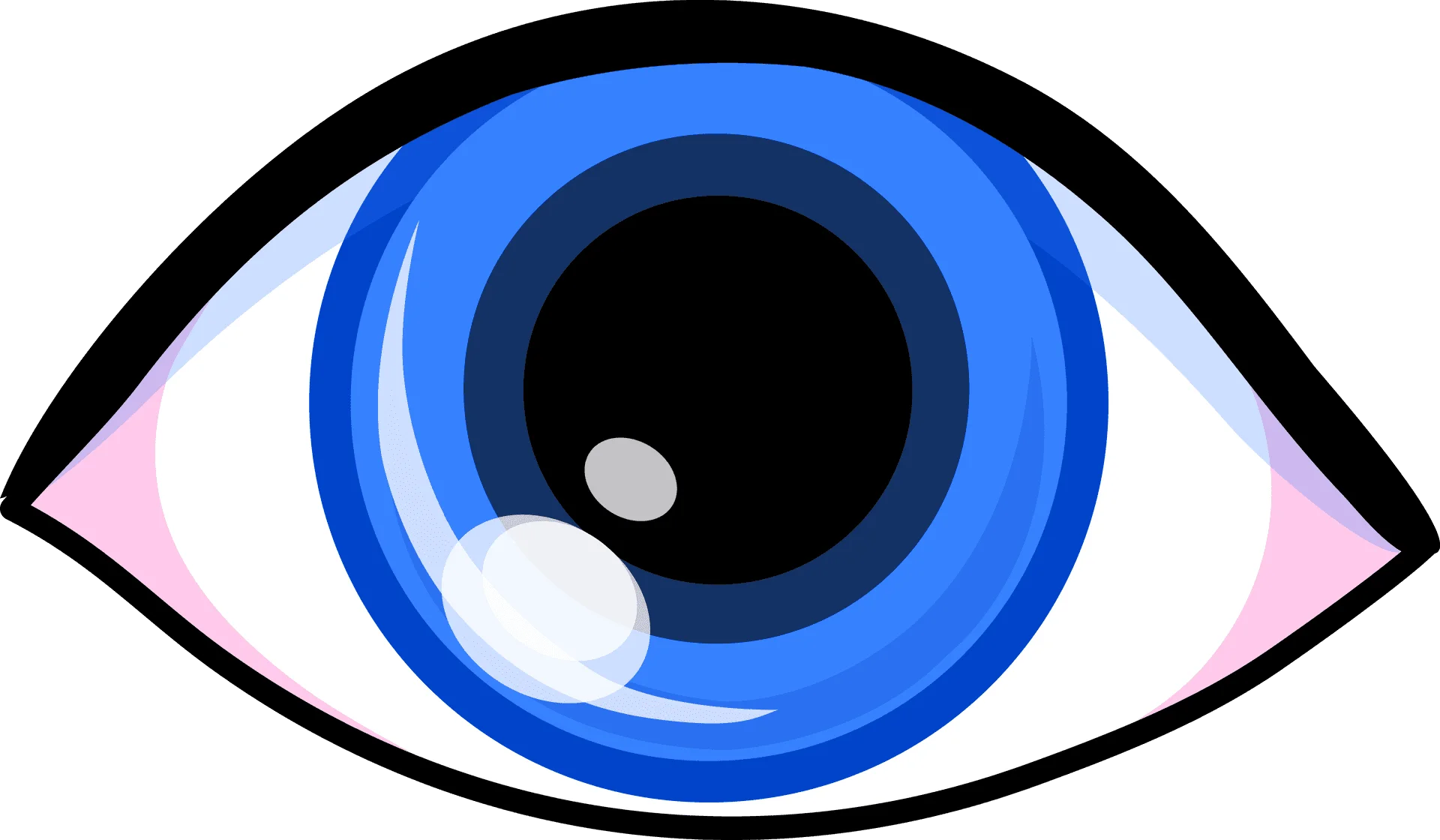 Stylized Blue Human Eye Clipart with Bold Geometric Design and Reflective Highlights
