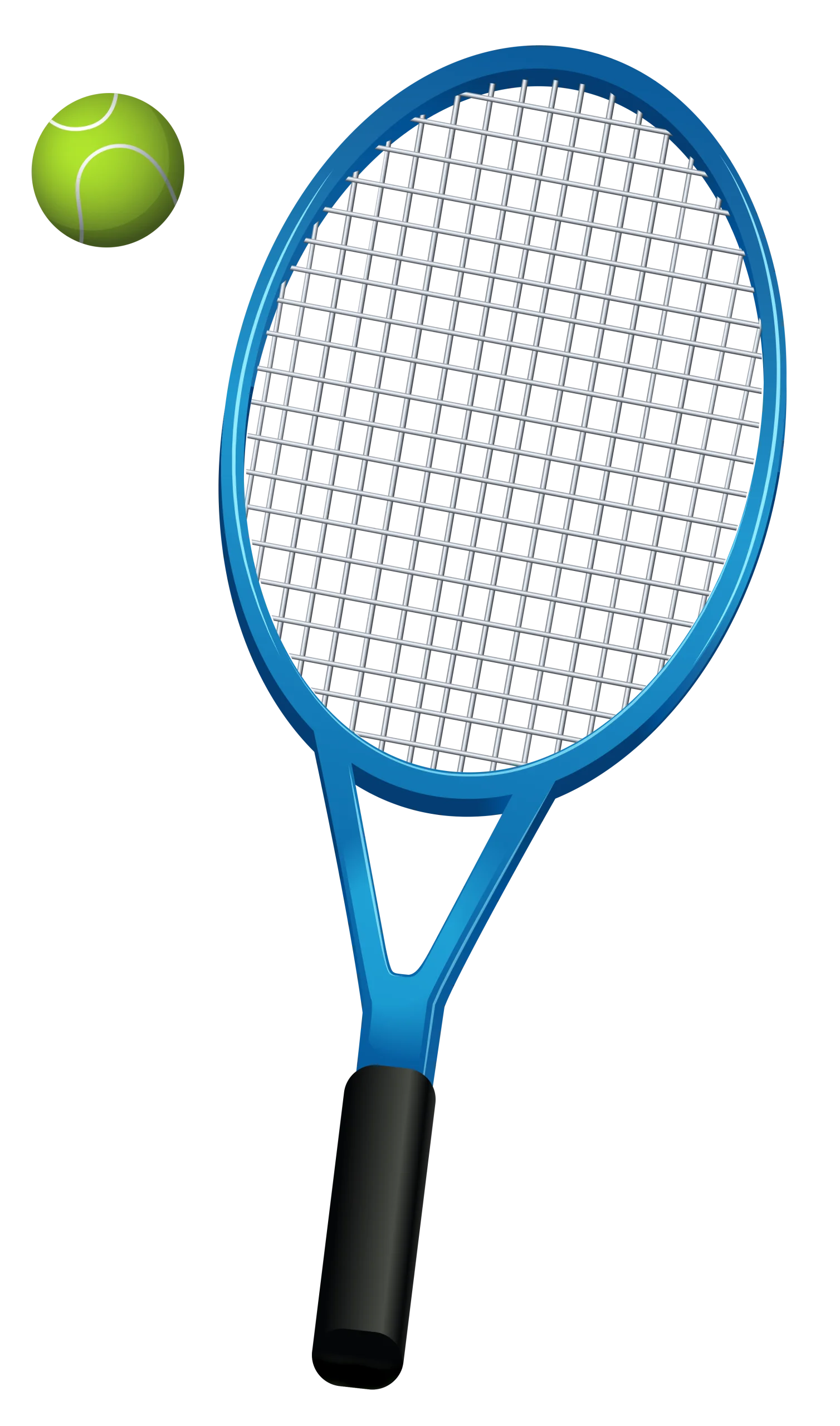 Blue Tennis Racket and Bright Green Ball Minimalist Sports Clipart Design