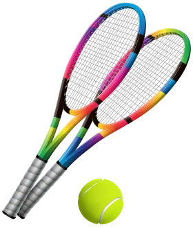 Colorful Tennis Rackets and Bright Green Ball Sporty Clipart Design