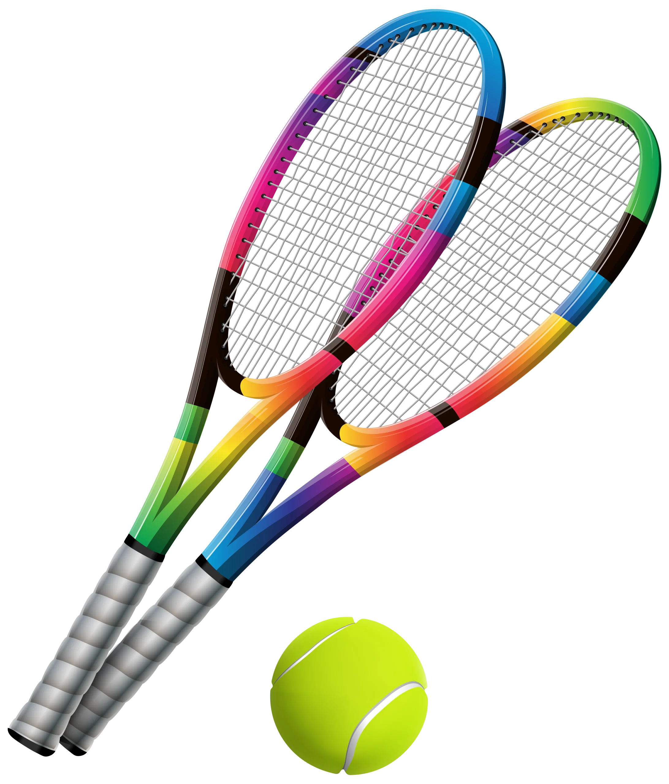 Colorful Tennis Rackets and Bright Green Ball Sporty Clipart Design