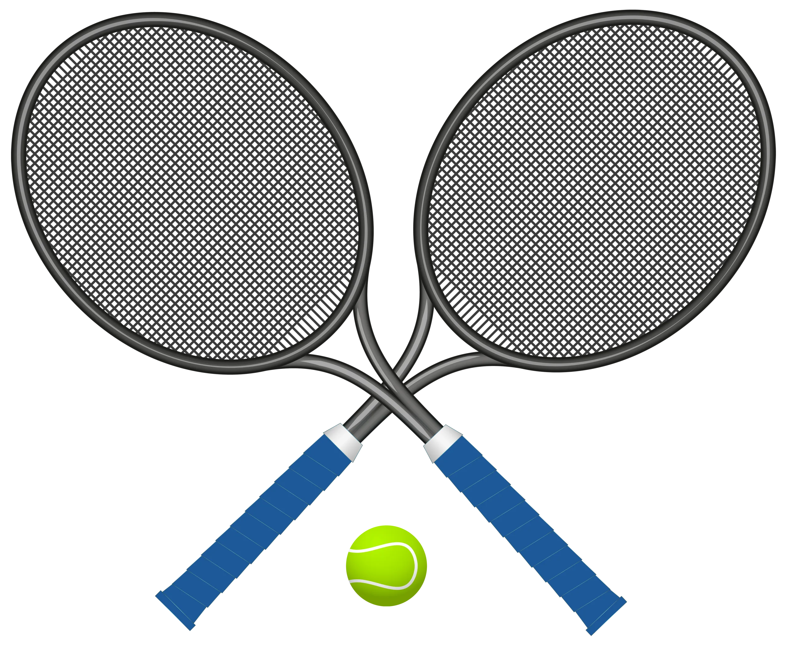 Crossed Tennis Rackets and Bright Green Ball Minimalist Clipart Design