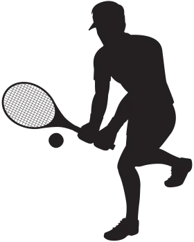 Dynamic Silhouette of Tennis Player Performing Precise Racket Stroke Clipart