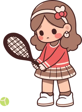 Adorable Cartoon Girl Tennis Player Clipart with Playful Charm