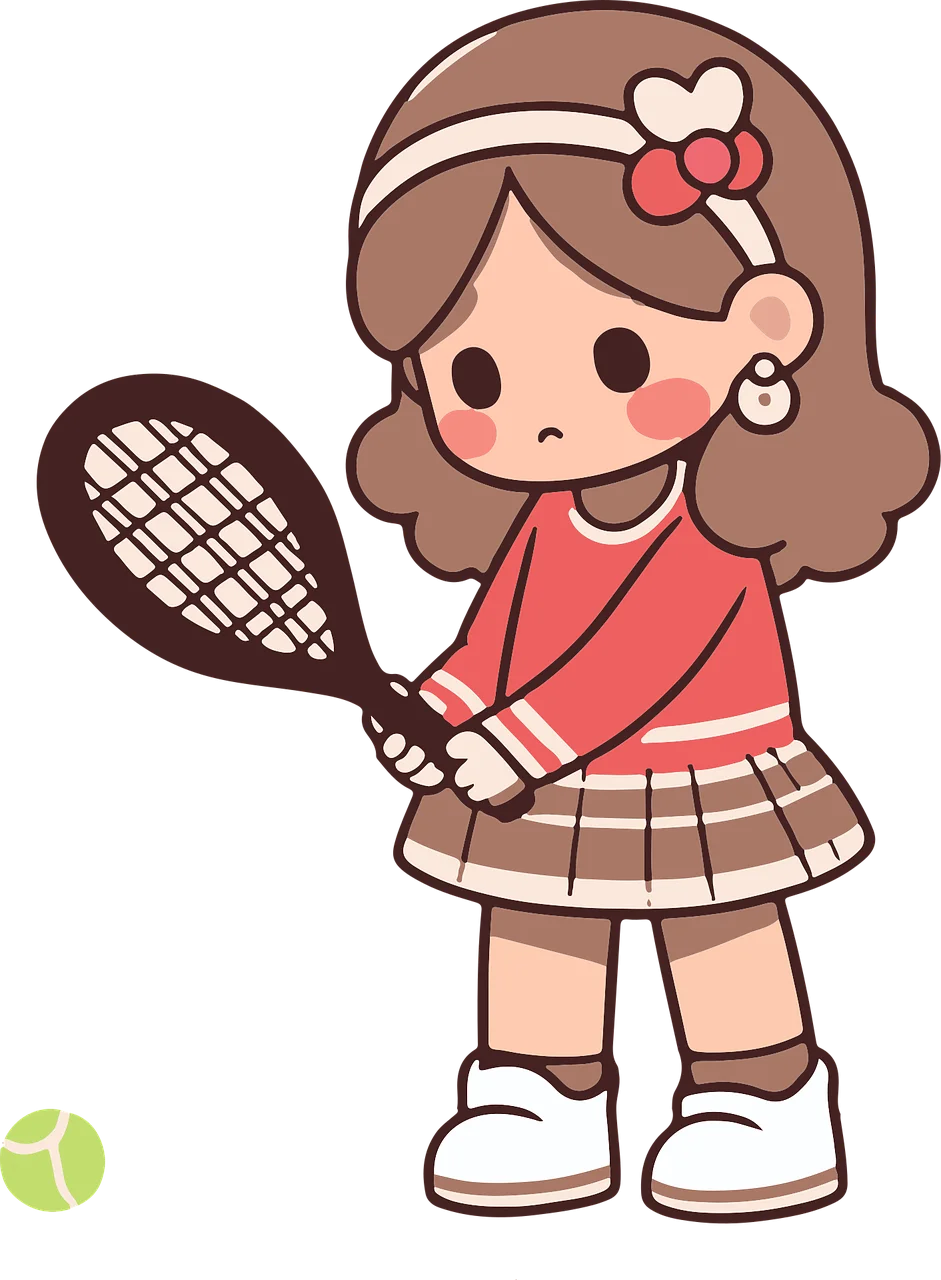 Adorable Cartoon Girl Tennis Player Clipart with Playful Charm