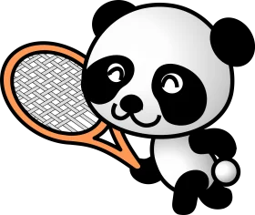 Adorable Cartoon Panda Playing Tennis with Playful Orange Racket Clipart Illustration