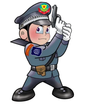 Cartoon Police Officer Mascot Clipart: Brave Law Enforcement Character in Action Pose