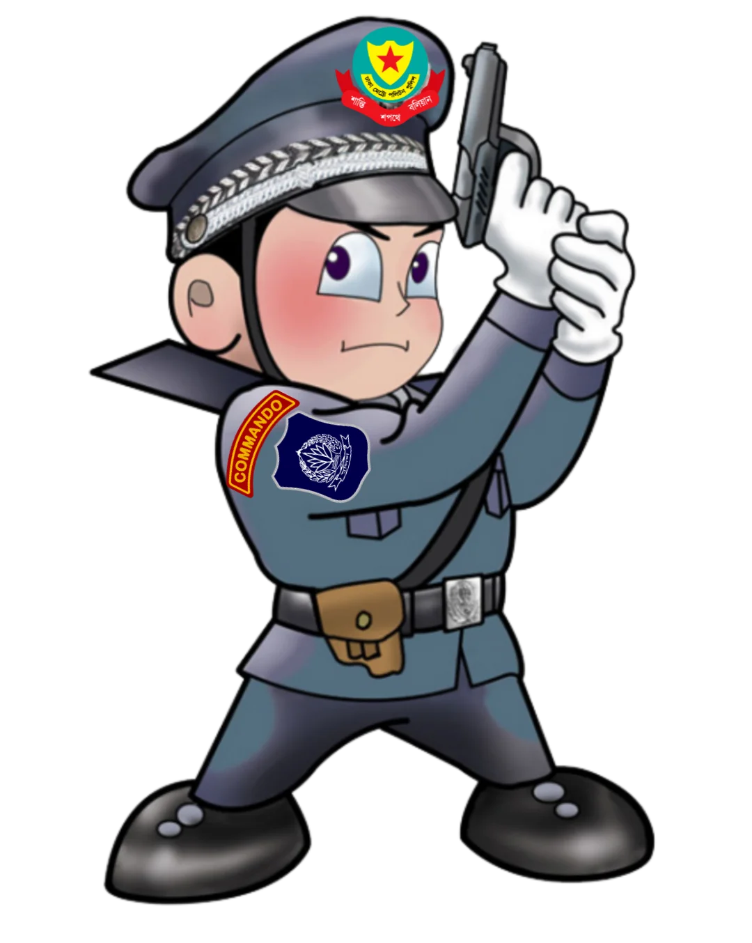 Cartoon Police Officer Mascot Clipart: Brave Law Enforcement Character in Action Pose
