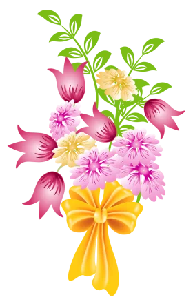 Charming Spring Floral Bouquet Clipart with Delicate Pastel Blossoms and Golden Bow