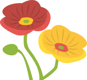 Cheerful Spring Poppy Flower Clipart with Radiant Red and Sunny Yellow Blossoms