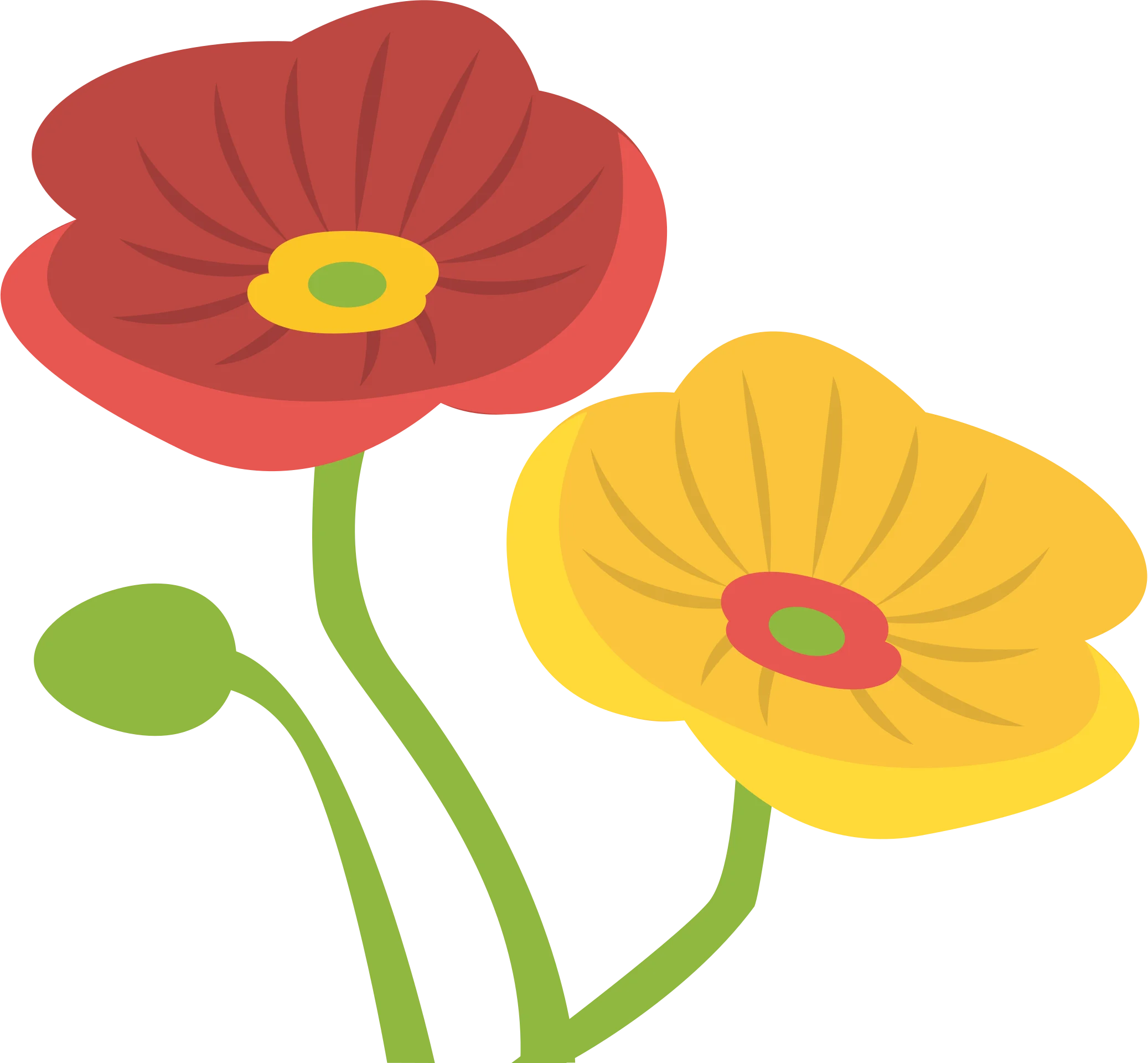 Cheerful Spring Poppy Flower Clipart with Radiant Red and Sunny Yellow Blossoms