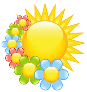 Cheerful Spring Sunshine and Blooming Flowers Clipart Design with Radiant Colors